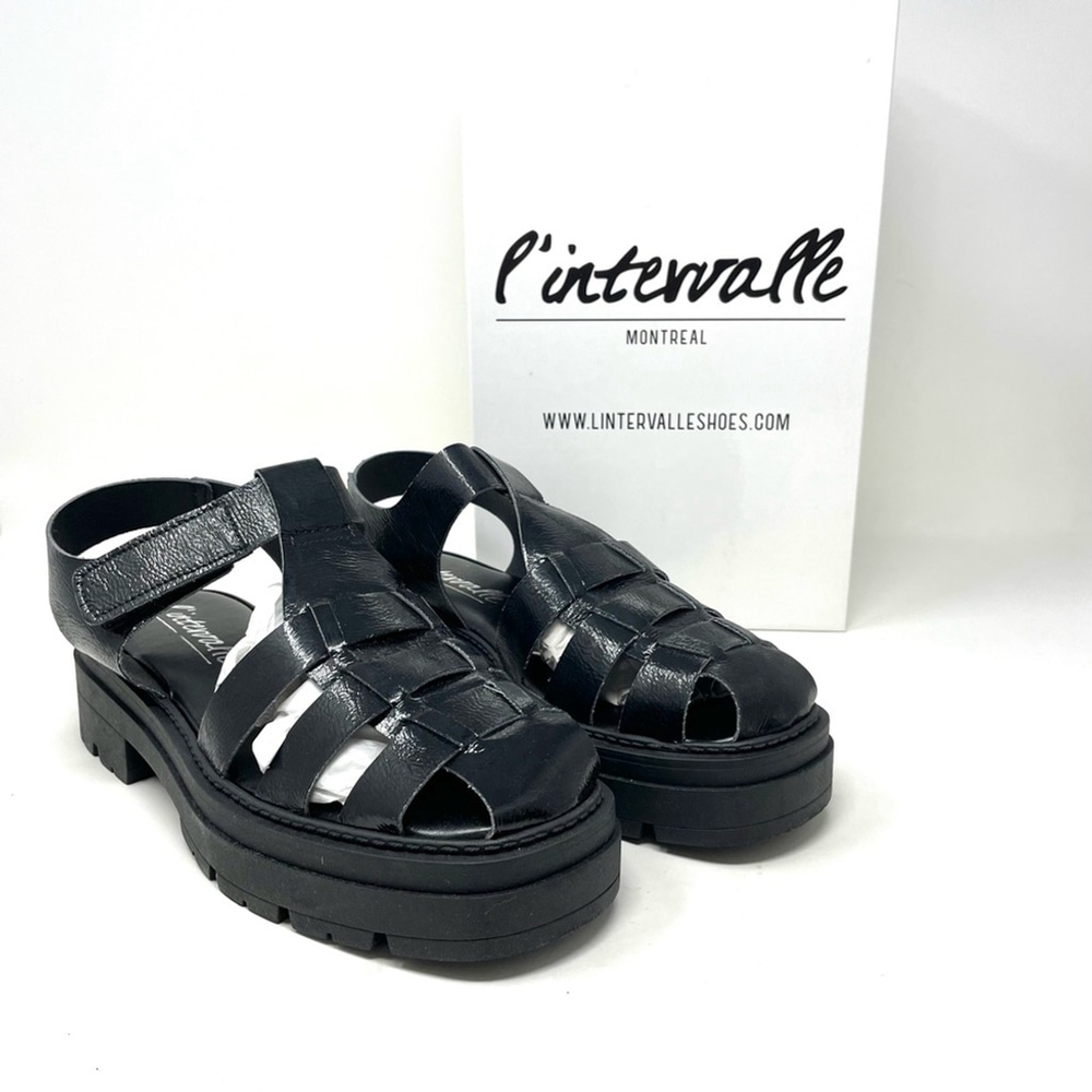 l’Intervalle Black Naplack Leather Gandalfo Fisherman Sandals Size 39 8.5 - Picture 8 of 13